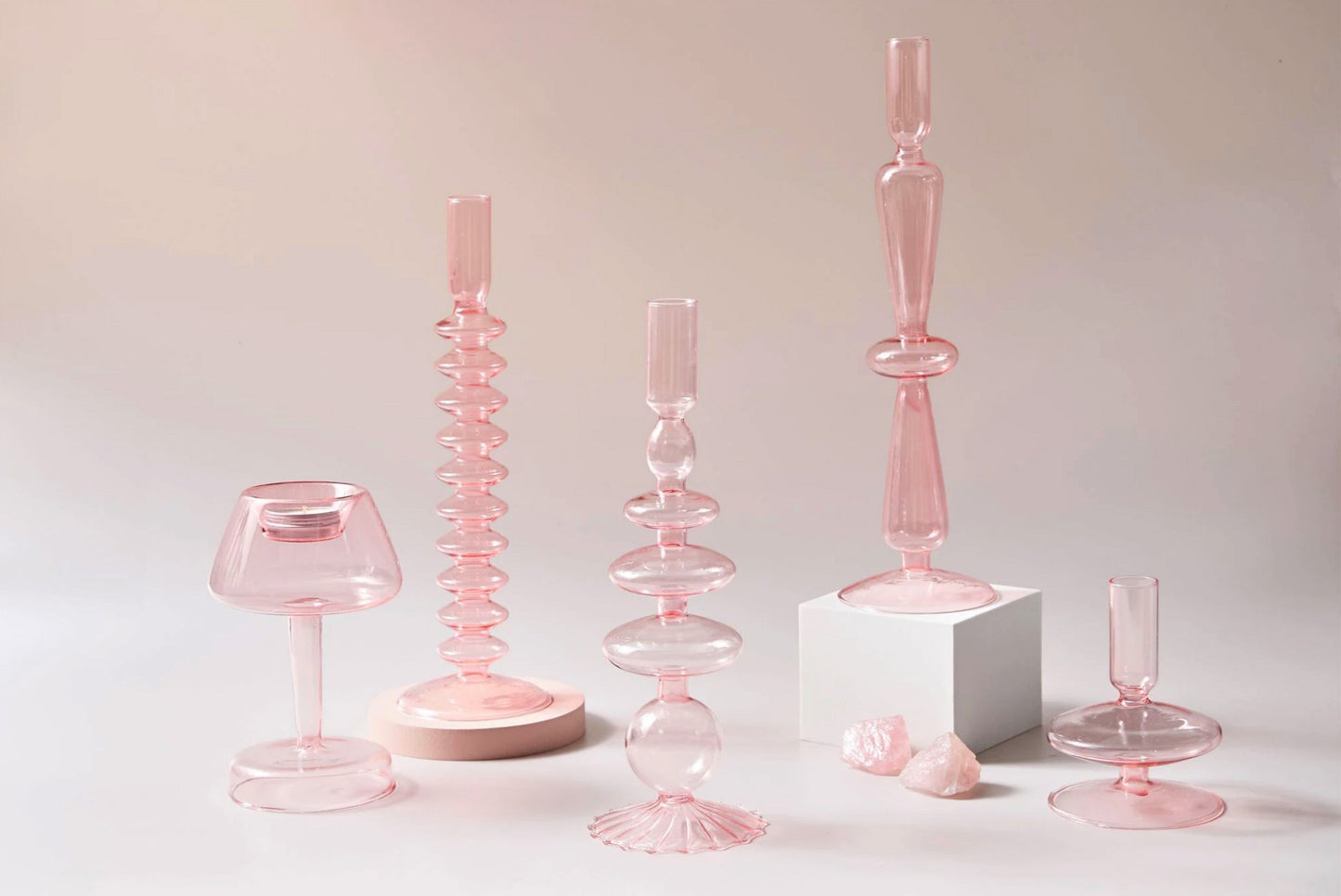 Modern Glass Candleholder-Baby Pink | Veska