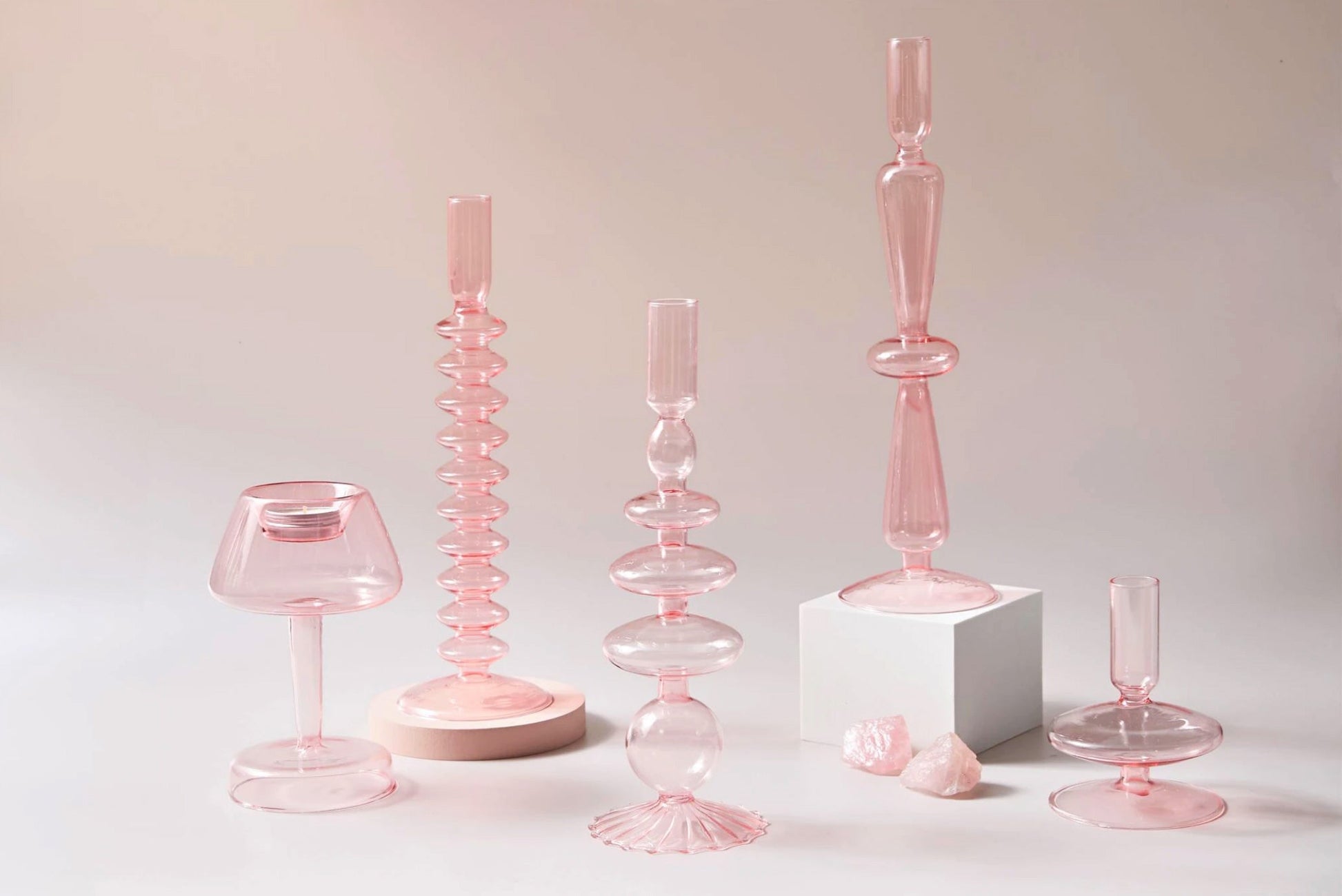 Modern Glass Candleholder-Baby Pink | Veska