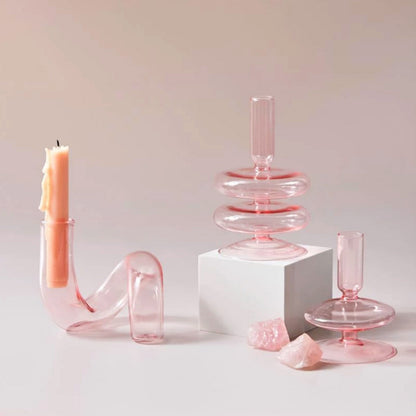 Modern Glass Candleholder-Baby Pink | Veska