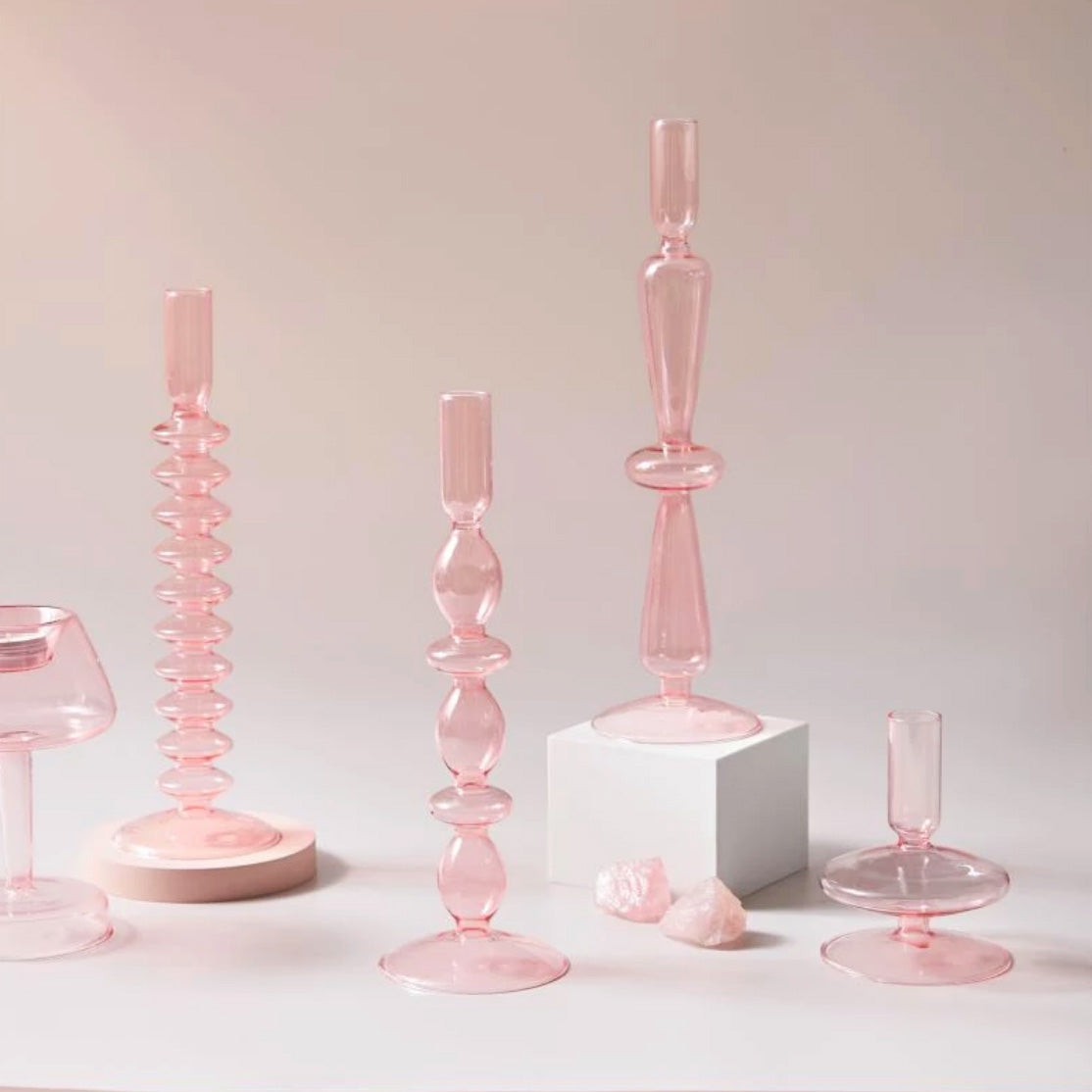 Modern Glass Candleholder-Baby Pink | Veska