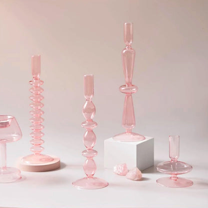 Modern Glass Candleholder-Baby Pink | Veska