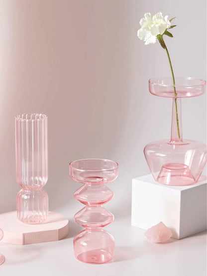 Modern Glass Candleholder-Baby Pink | Veska