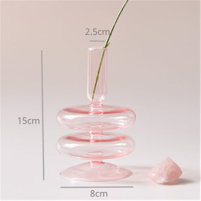 Modern Glass Candleholder-Baby Pink | Veska 2-nivå (rund kant)