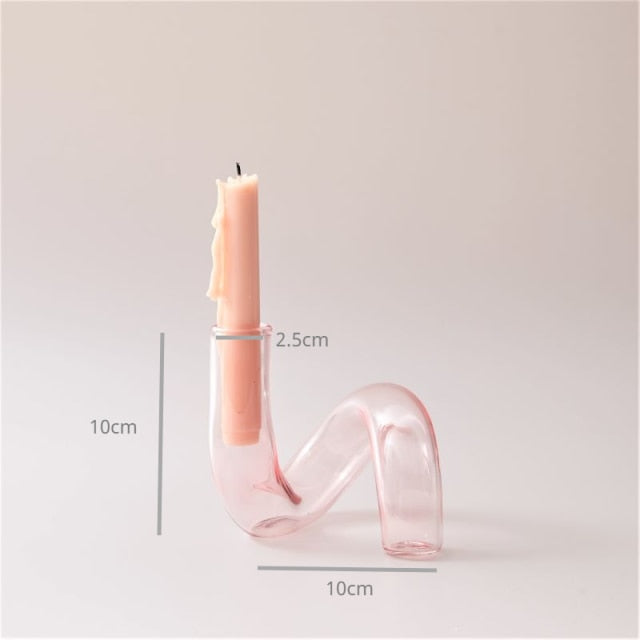 Modern Glass Candleholder-Baby Pink | Veska Kurva
