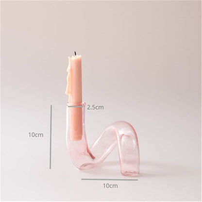 Modern Glass Candleholder-Baby Pink | Veska Kurva