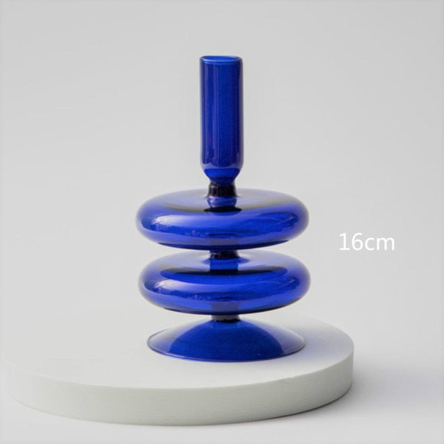 Modern Glass Candleholder-Blå | Veska 2-nivå (rund kant)