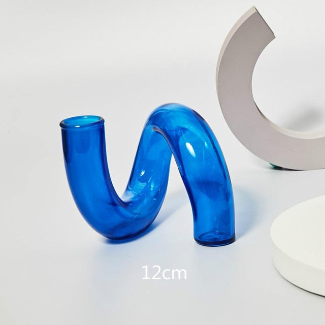 Modern Glass Candleholder-Blå | Veska Kurva
