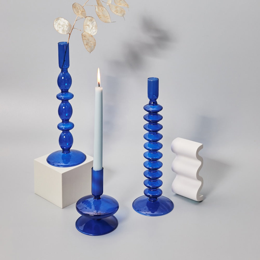 Modern Glass Candleholder-Blå | Veska