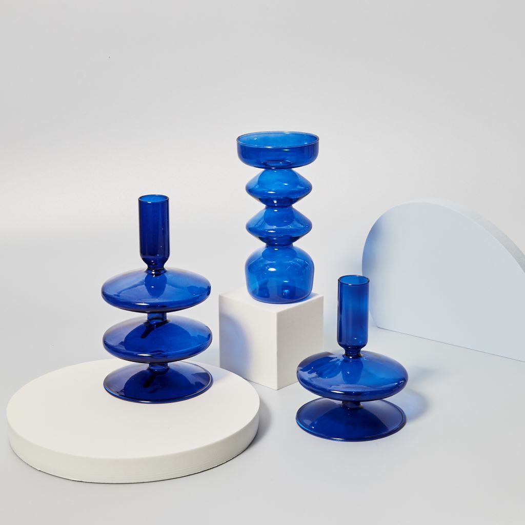 Modern Glass Candleholder-Blå | Veska