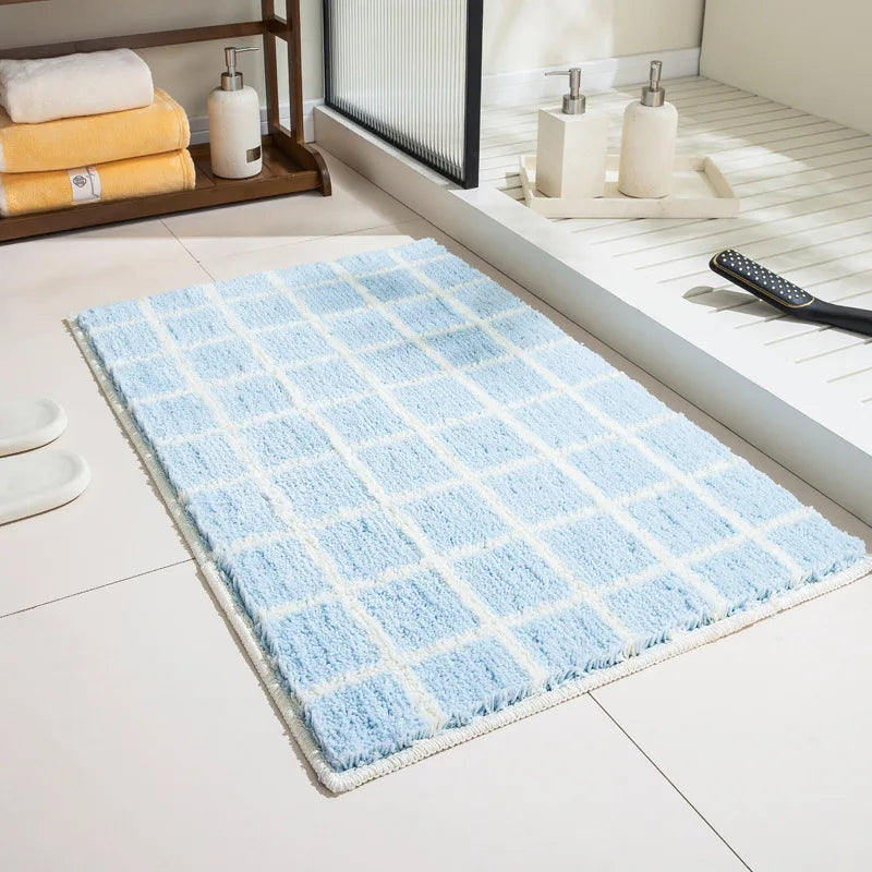 Modern Grid Tufted Badmatta | Veska Ljusblå