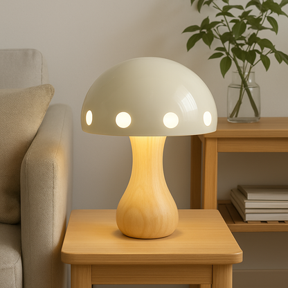 Modern LED Svamp Bordslampa – Elegant Accent för Matrum och Bar, Trä, Hartspulver, Järn, 30 cm Höjd | Veska Grå