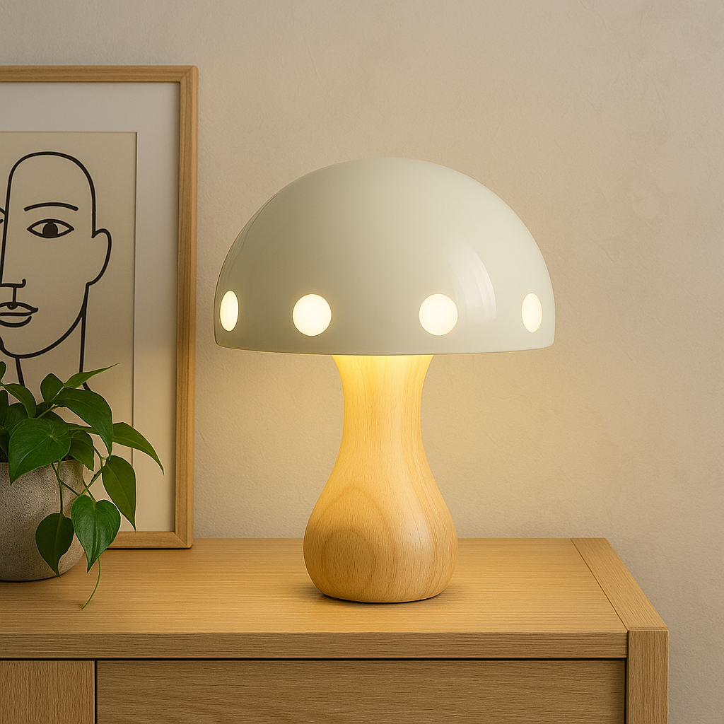 Modern LED Svamp Bordslampa – Elegant Accent för Matrum och Bar, Trä, Hartspulver, Järn, 30 cm Höjd | Veska