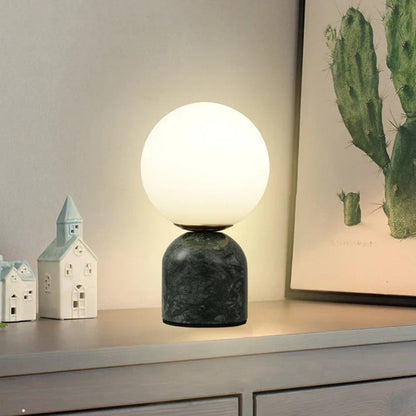Modern marmor bordslampa med runt glas, elegant belysning för vardagsrum | Veska Mörkgrön