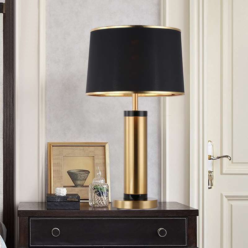 Modern övergångscylinder järn tyg 1-lamps bordslampa för vardagsrummet | Veska