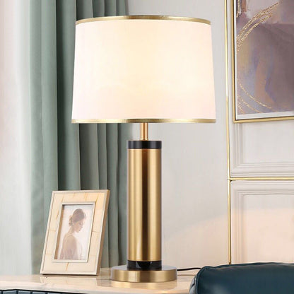 Modern övergångscylinder järn tyg 1-lamps bordslampa för vardagsrummet | Veska