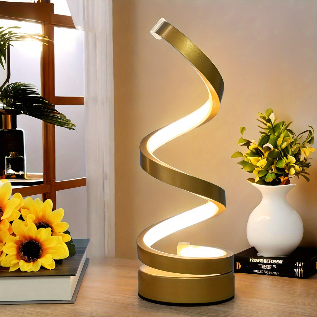 Modern Spiral Bordslampa – Kreativ LED Skrivbordslampa med Mjuk Varm Ljus, Perfekt för Sovrum, Vardagsrum och Studieinredning | Veska Champagne guld