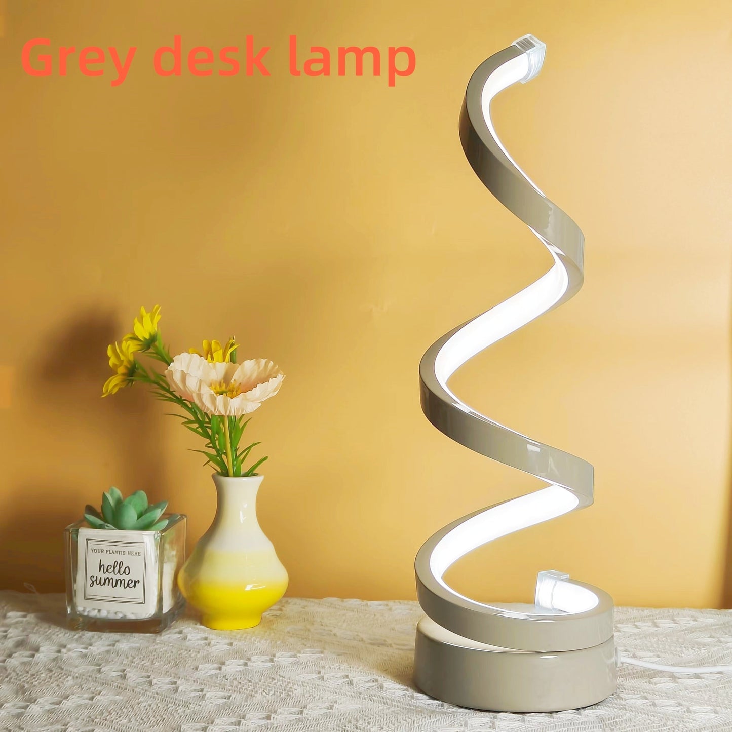 Modern Spiral Bordslampa – Kreativ LED Skrivbordslampa med Mjuk Varm Ljus, Perfekt för Sovrum, Vardagsrum och Studieinredning | Veska Premium Grå