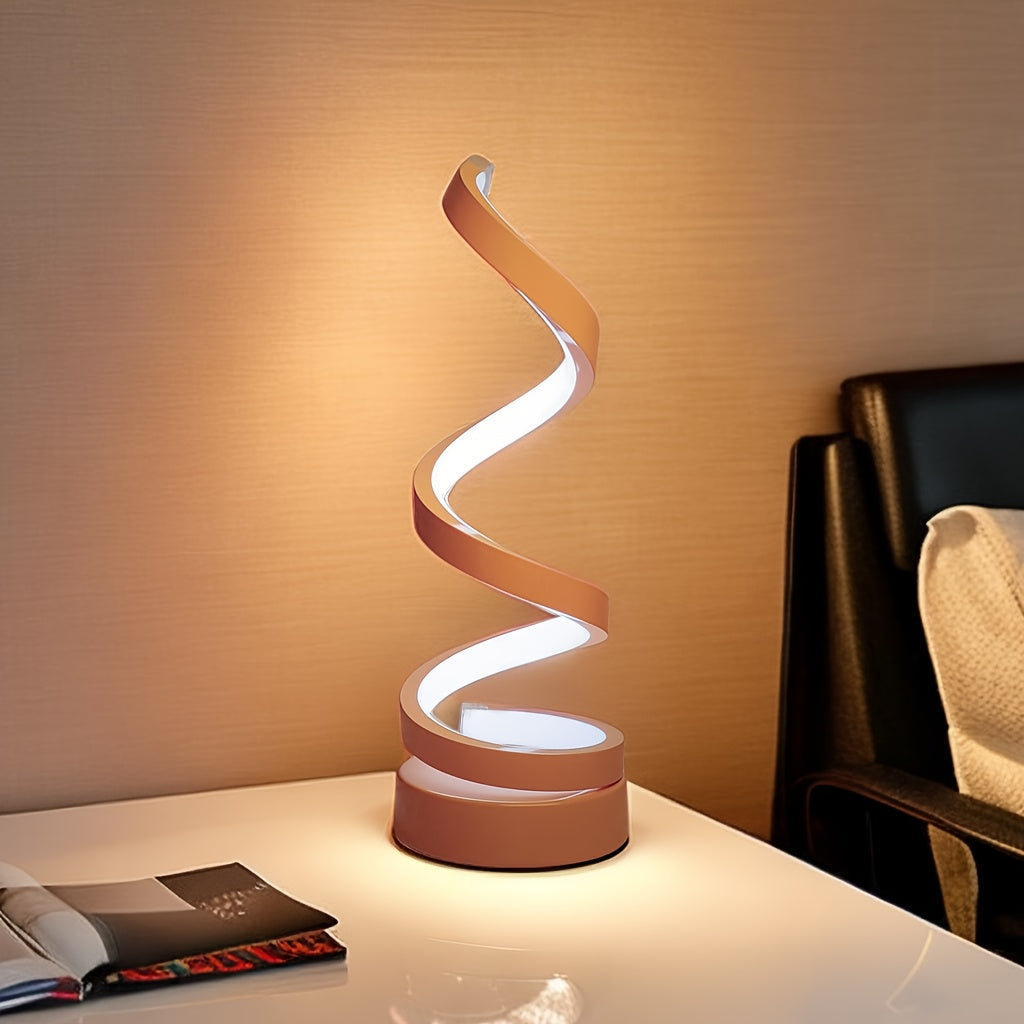 Modern Spiral Bordslampa – Kreativ LED Skrivbordslampa med Mjuk Varm Ljus, Perfekt för Sovrum, Vardagsrum och Studieinredning | Veska Rosa