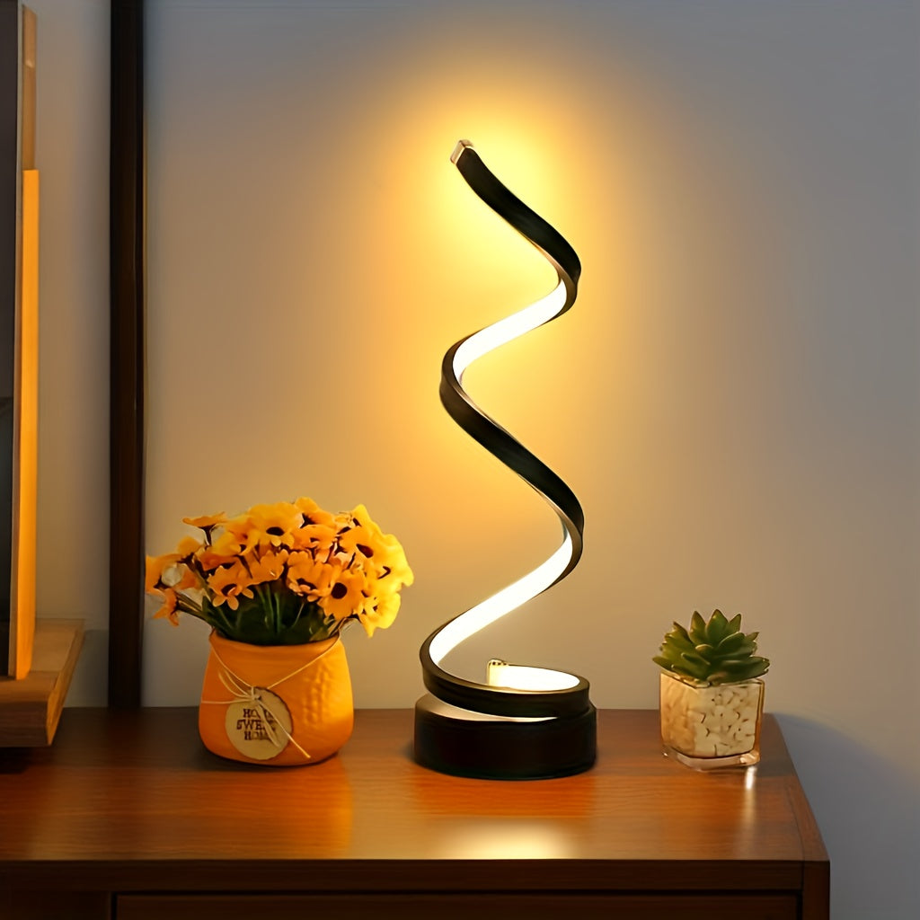 Modern Spiral Bordslampa – Kreativ LED Skrivbordslampa med Mjuk Varm Ljus, Perfekt för Sovrum, Vardagsrum och Studieinredning | Veska