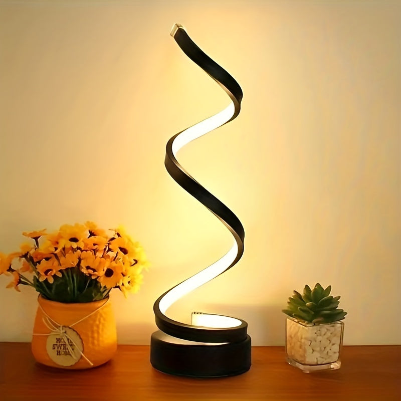 Modern Spiral Bordslampa – Kreativ LED Skrivbordslampa med Mjuk Varm Ljus, Perfekt för Sovrum, Vardagsrum och Studieinredning | Veska Svart Romantisk