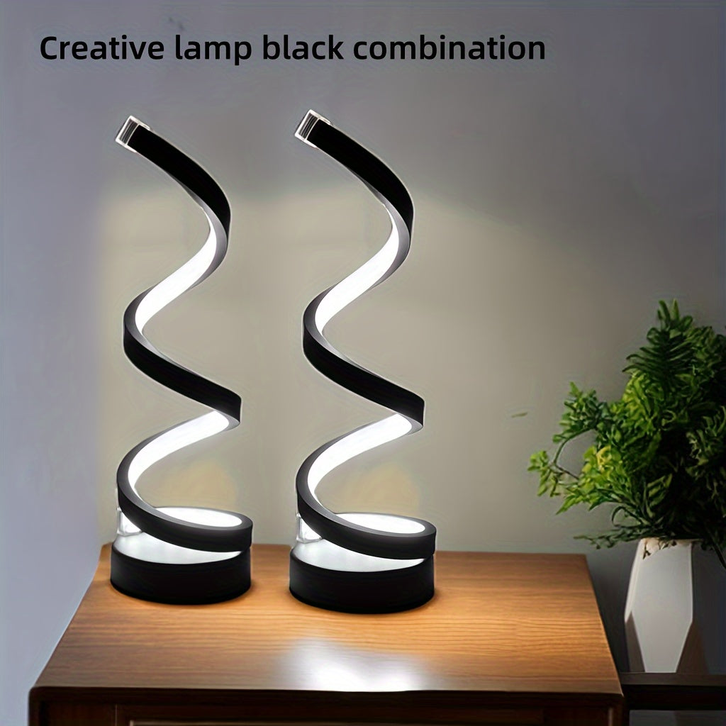 Modern Spiral Bordslampa – Kreativ LED Skrivbordslampa med Mjuk Varm Ljus, Perfekt för Sovrum, Vardagsrum och Studieinredning | Veska Svart tvådelat set