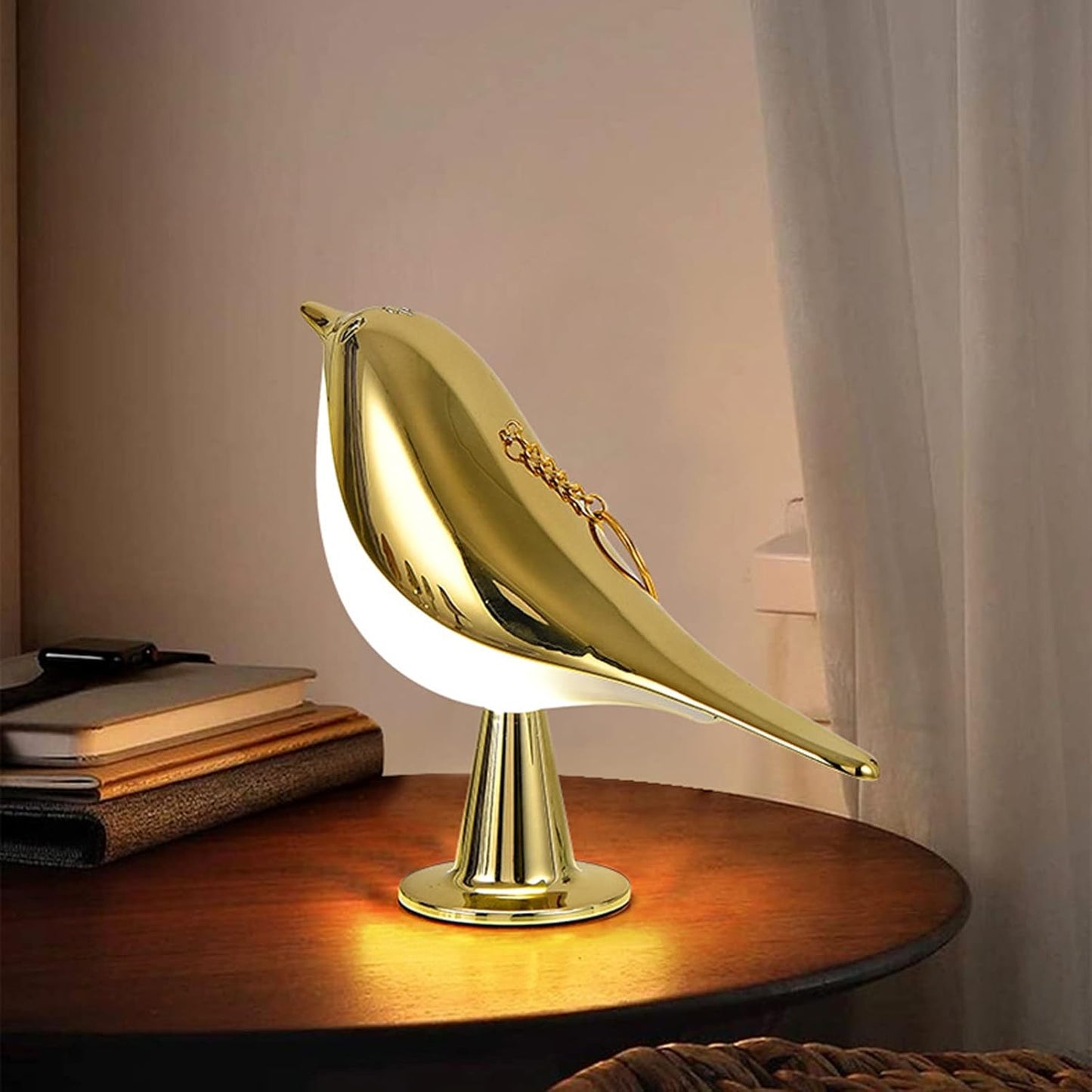 Modern trä LED bordslampa fågeldesign | Veska Guld