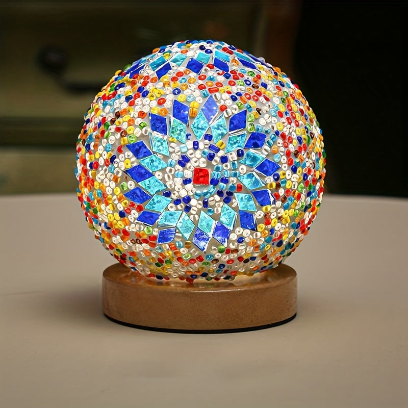 Mosaikglasboll bordslampa med träbas - Turkisk marockansk inspirerad | Veska