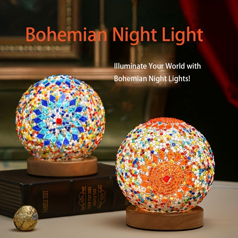 Mosaikglasboll bordslampa med träbas - Turkisk marockansk inspirerad | Veska
