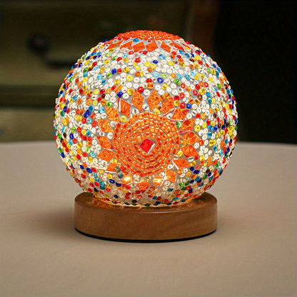 Mosaikglasboll bordslampa med träbas - Turkisk marockansk inspirerad | Veska Orange