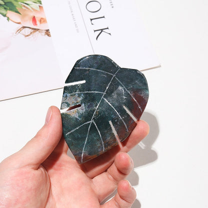 Moss Agate Bladformad Kristall Skulptering | Veska