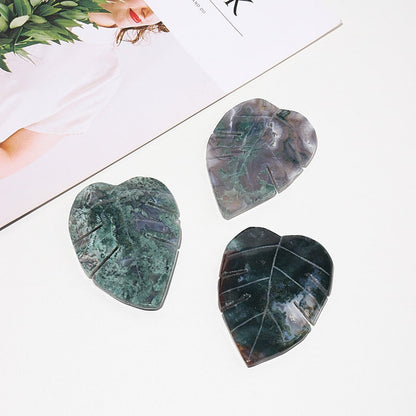 Moss Agate Bladformad Kristall Skulptering | Veska