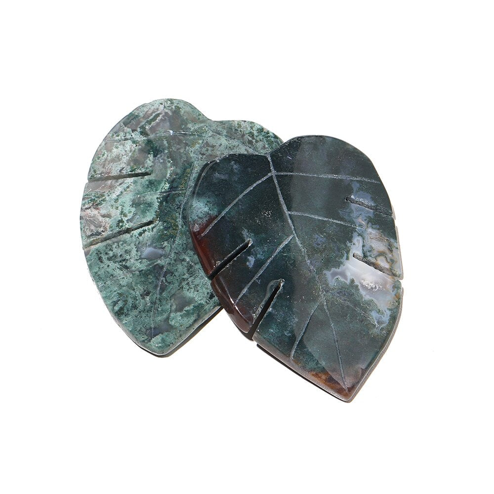 Moss Agate Bladformad Kristall Skulptering | Veska