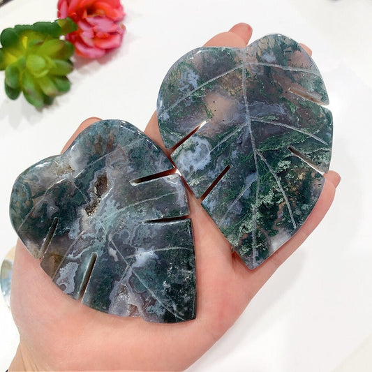 Moss Agate Bladformad Kristall Skulptering | Veska