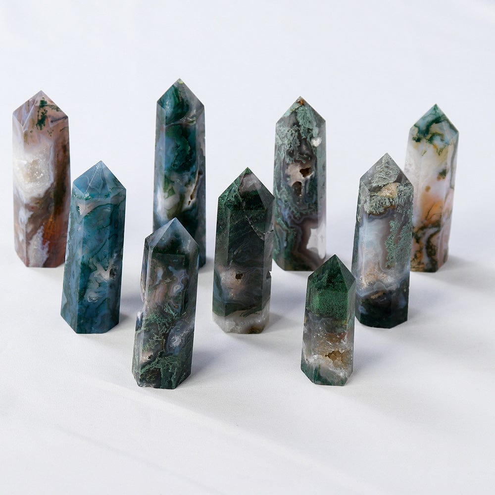 Moss Agate Point Tower Crystal | Veska