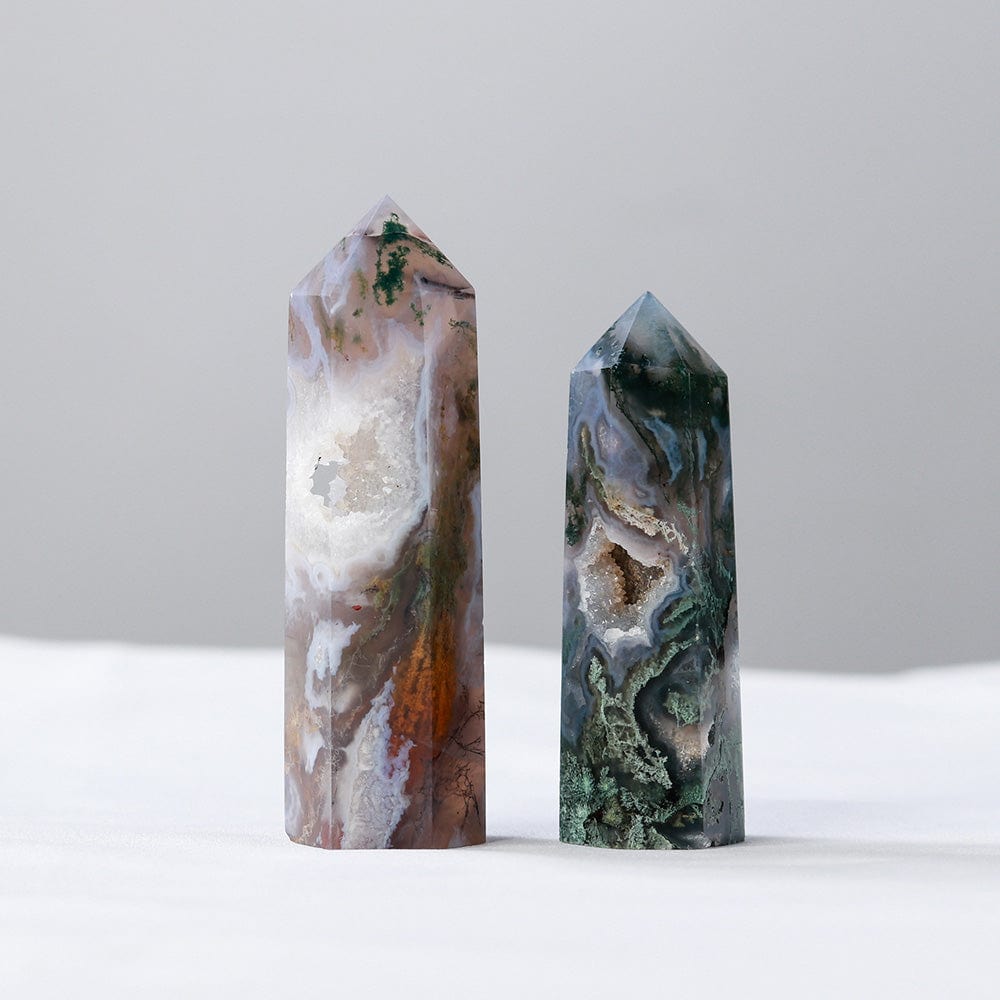 Moss Agate Point Tower Crystal | Veska