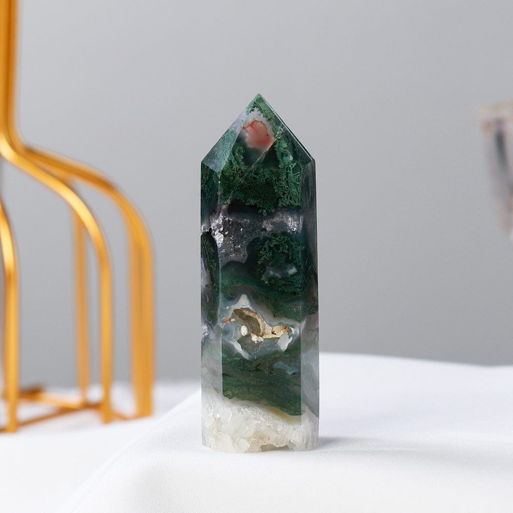 Moss Agate Point Tower Crystal | Veska