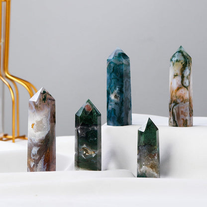 Moss Agate Point Tower Crystal | Veska
