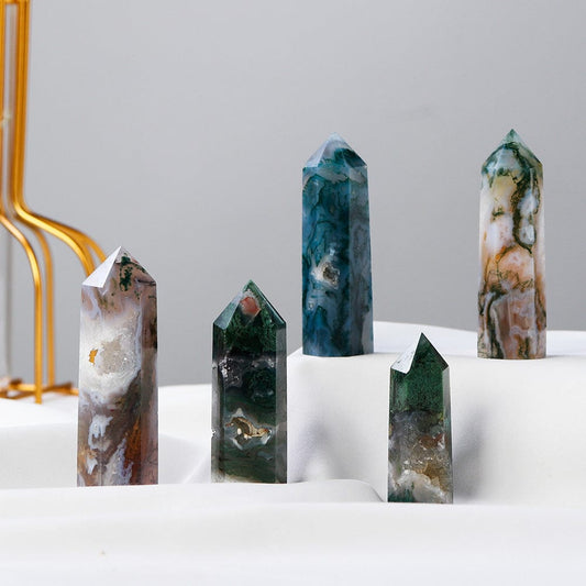 Moss Agate Point Tower Crystal | Veska