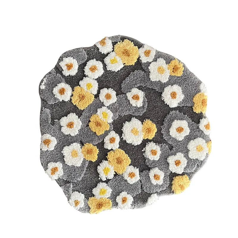 Moss Flower Plysch Rund Matta | Veska Grå Dia. 100cm Polyester