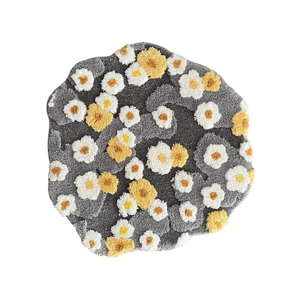 Moss Flower Plysch Rund Matta | Veska Grå Dia. 100cm Polyester