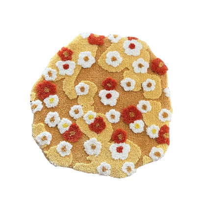 Moss Flower Plysch Rund Matta | Veska Gul Dia. 100cm Polyester