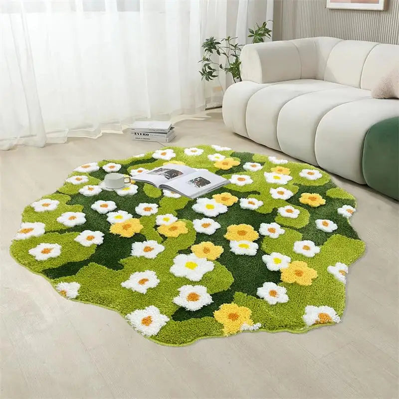 Moss Flower Plysch Rund Matta | Veska