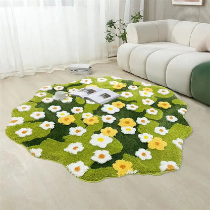Moss Flower Plysch Rund Matta | Veska