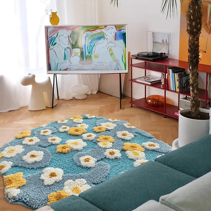 Moss Flower Plysch Rund Matta | Veska