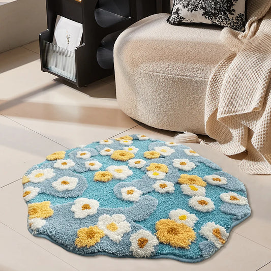 Moss Flower Plysch Rund Matta | Veska