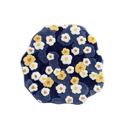 Moss Flower Plysch Rund Matta | Veska Marinblå Dia. 100cm Polyester
