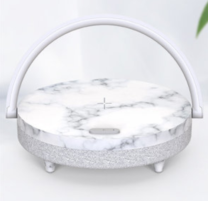 Multifunktionell Sängbordslampa, med Telefon Trådlös Laddare, Telefonhållare, Bluetooth-högtalare och Justerbar Ljusstyrka, för Hem & Kontor (US Kontakt) | Veska marmor
