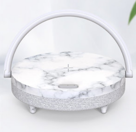 Multifunktionell Sängbordslampa, med Telefon Trådlös Laddare, Telefonhållare, Bluetooth-högtalare och Justerbar Ljusstyrka, för Hem & Kontor (US Kontakt) | Veska marmor