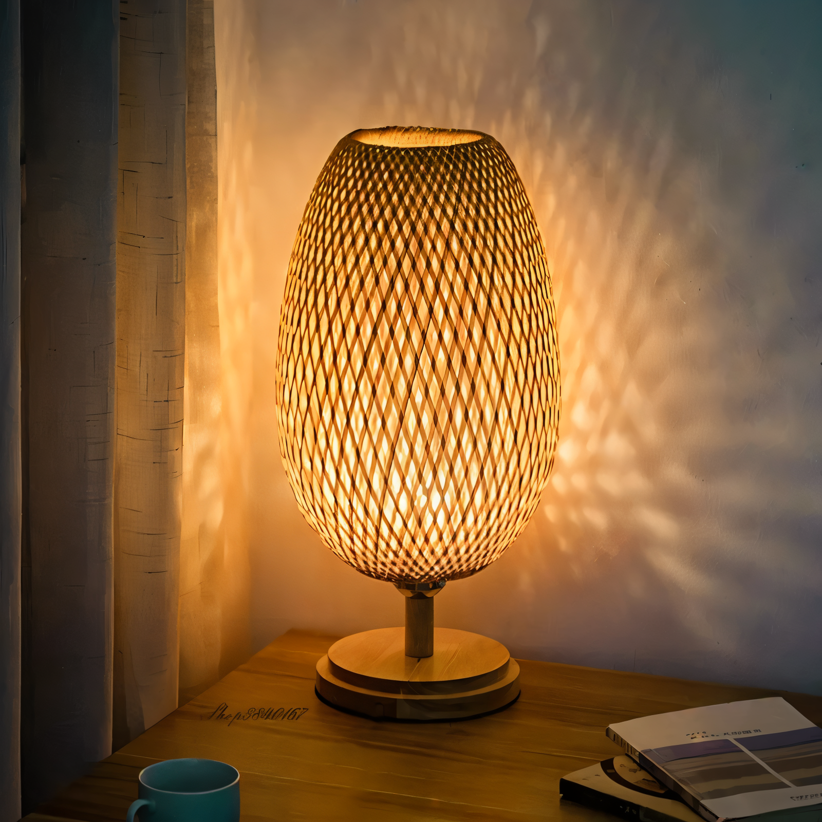 NatureHue – Vintage Bambu Bordslampa – Kreativ Vevad Rattanställningsljus | Veska