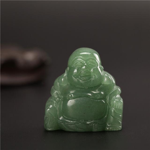 Naturlig Sten Snidad Buddha Figurine | Veska Grön aventurine
